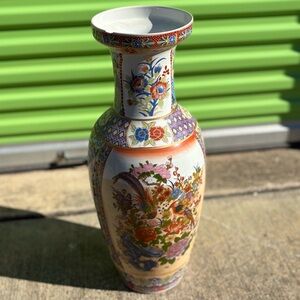 Floral Ceramic Vase with Multicolor Design